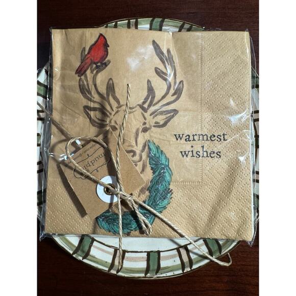 NIB Warmest Wishes & Eat Drink Be Merry Lodge App Set Plate W/Pack Kraft Napkins - Picture 2 of 11
